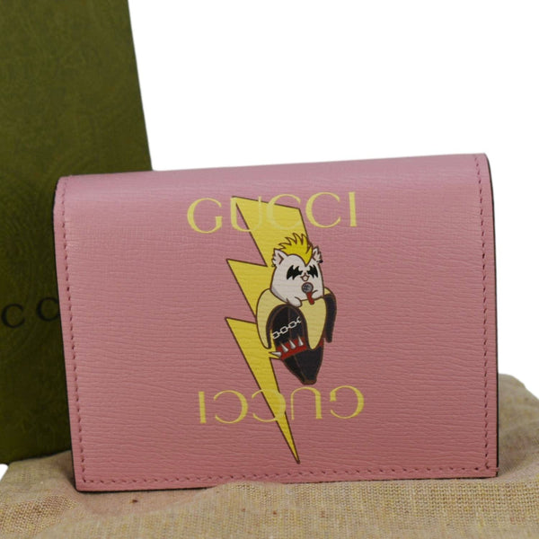 GUCCI  Bananya Print Leather Card Case Holder Pink 701009