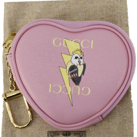 GUCCI Bananya Heart Shape Leather Coin Case Pink 701062