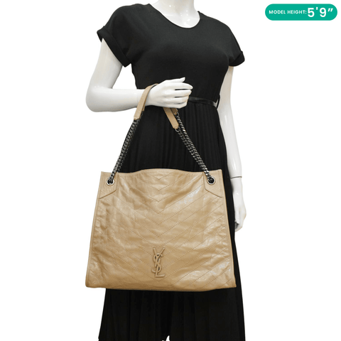 YVES SAINT LAURENT Niki Shopping Leather Tote Bag Brown