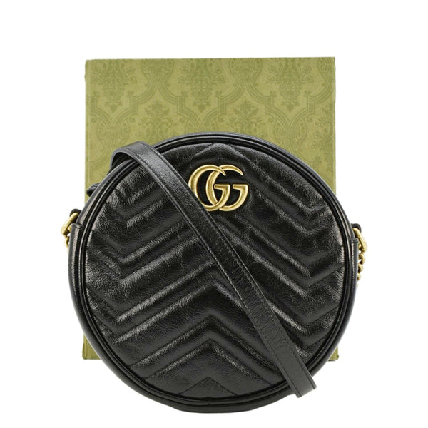 GUCCI GG Marmont Mini Round Leather Crossbody Bag Black 550154