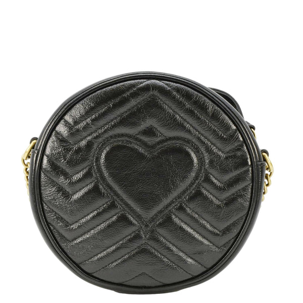 GUCCI GG Marmont Mini Round Leather Crossbody Bag Black 550154