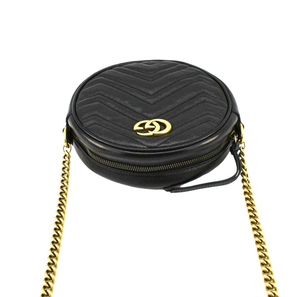 GUCCI GG Marmont Mini Round Leather Crossbody Bag Black 550154