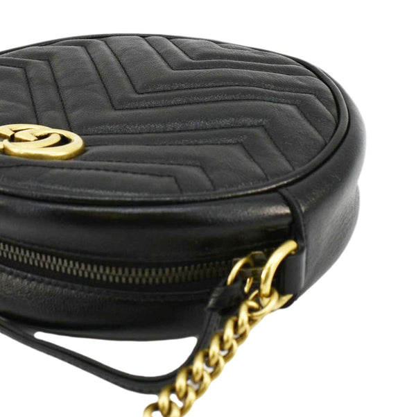 GUCCI GG Marmont Mini Round Leather Crossbody Bag Black 550154