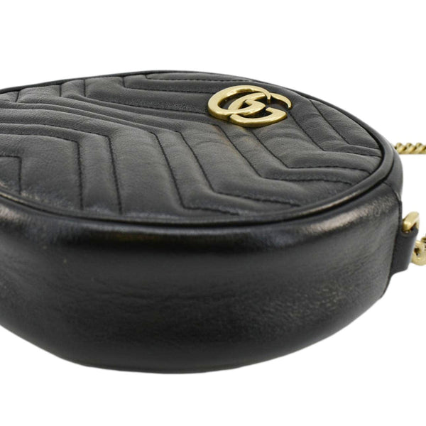 GUCCI GG Marmont Mini Round Leather Crossbody Bag Black 550154