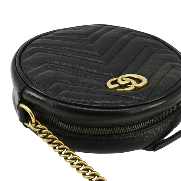 GUCCI GG Marmont Mini Round Leather Crossbody Bag Black 550154