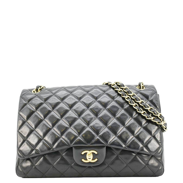 CHANEL Maxi Classic Single Flap Quilted Leather Crossbody Bag Black