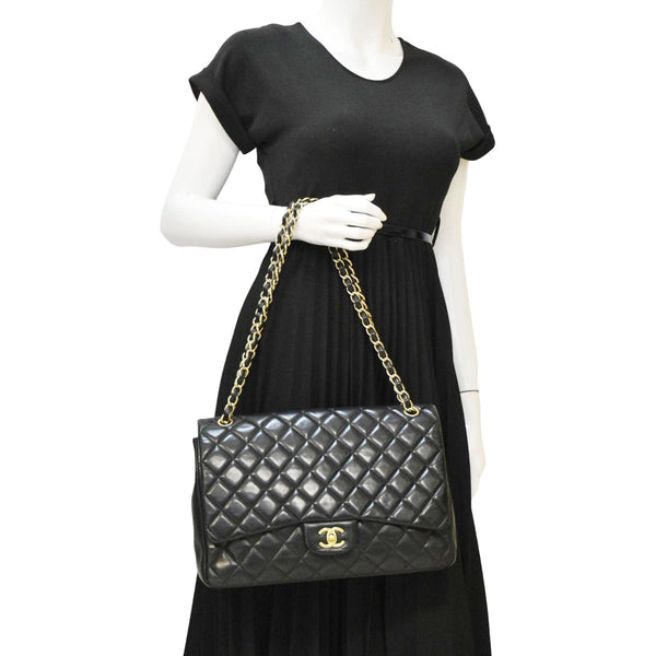 CHANEL Maxi Classic Single Flap Quilted Leather Crossbody Bag Black