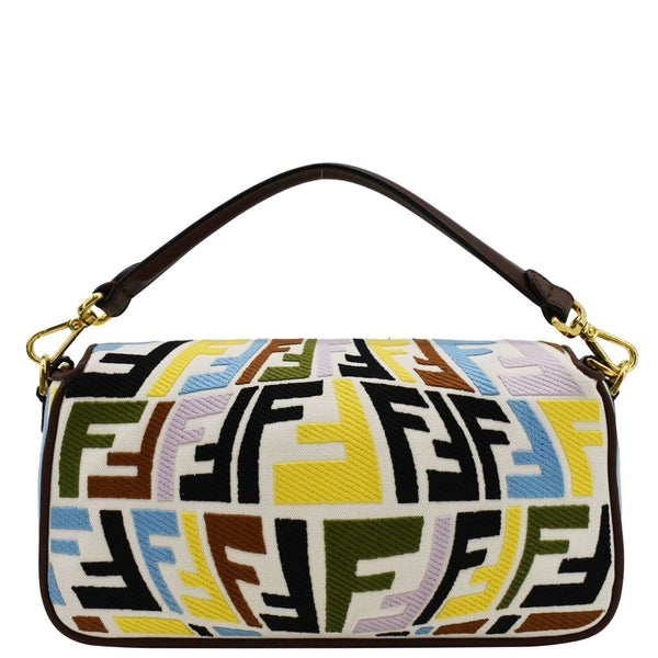 FENDI Fish Eye Baguette FF Embroidered Canvas Shoulder Bag Multicolor