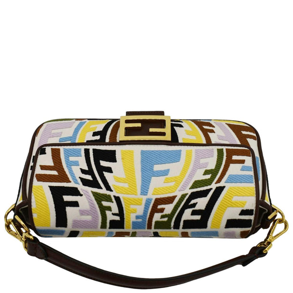 FENDI Fish Eye Baguette FF Embroidered Canvas Shoulder Bag Multicolor