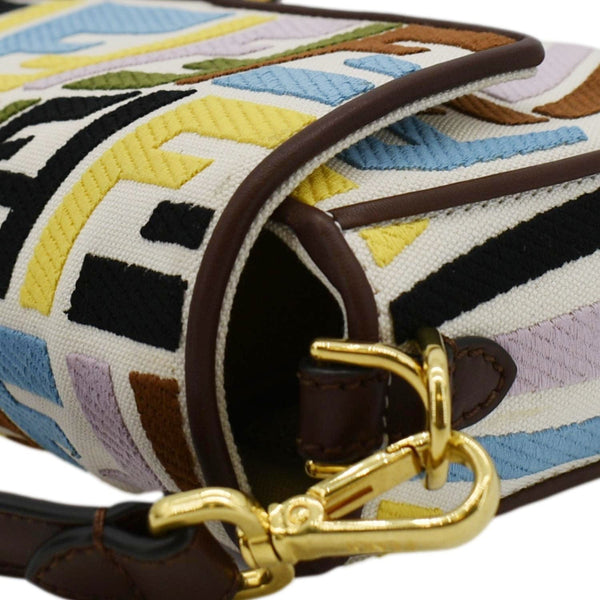 FENDI Fish Eye Baguette FF Embroidered Canvas Shoulder Bag Multicolor