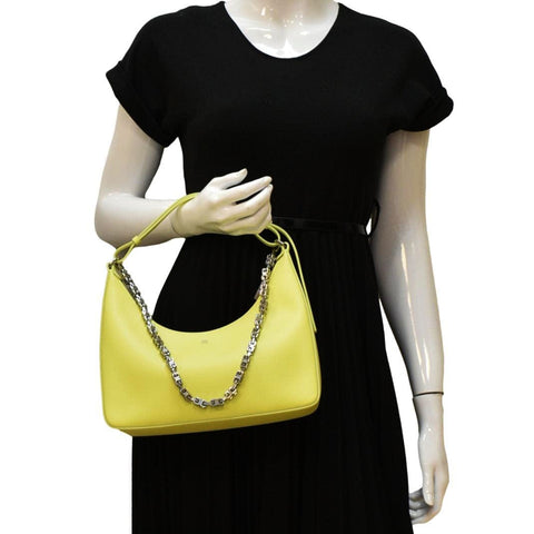 GIVENCHY Moon Cut Out Small Leather Hobo Bag Neon Yellow dummy look