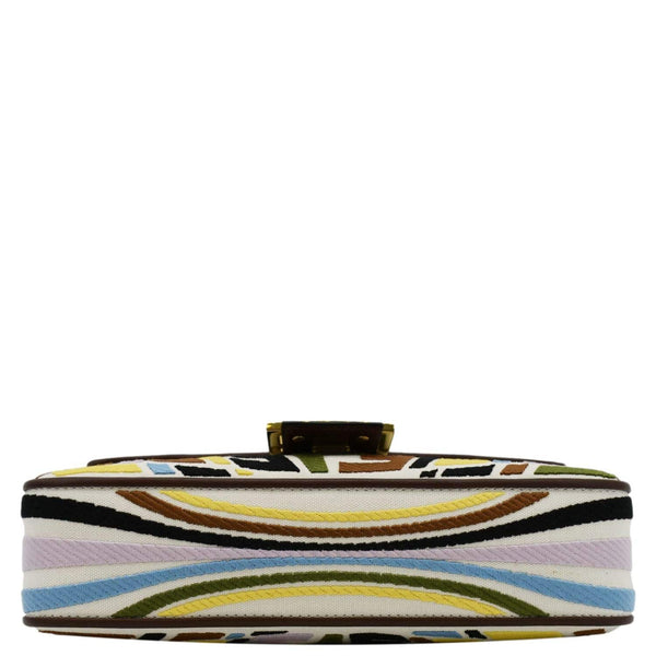 FENDI Fish Eye Baguette FF Embroidered Canvas Shoulder Bag Multicolor