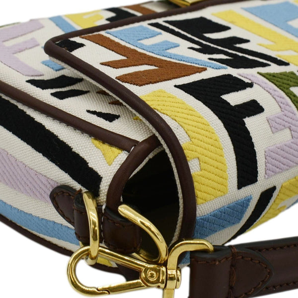 FENDI Fish Eye Baguette FF Embroidered Canvas Shoulder Bag Multicolor