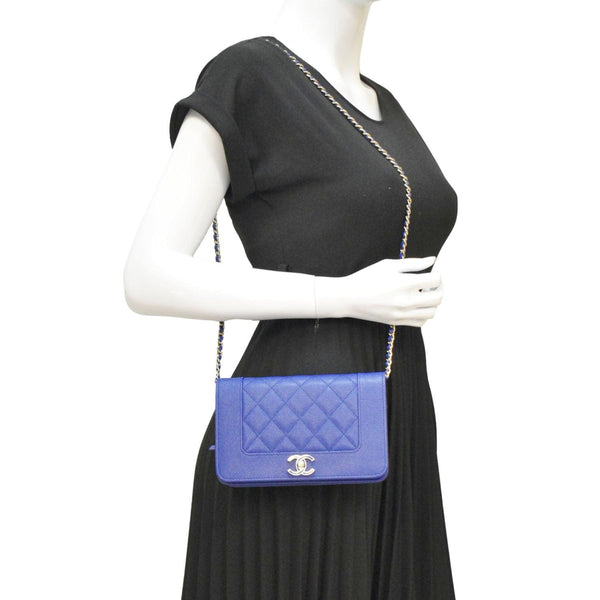 CHANEL Mademoiselle Vintage Flap Quilted Leather Shoulder Bag Blue