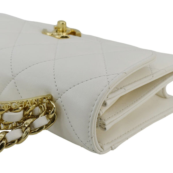 CHANEL Top Handle Flap Quilted Leather Shoulder Bag White