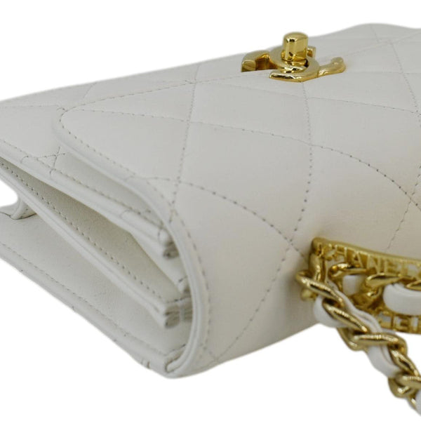 CHANEL Top Handle Flap Quilted Leather Shoulder Bag White