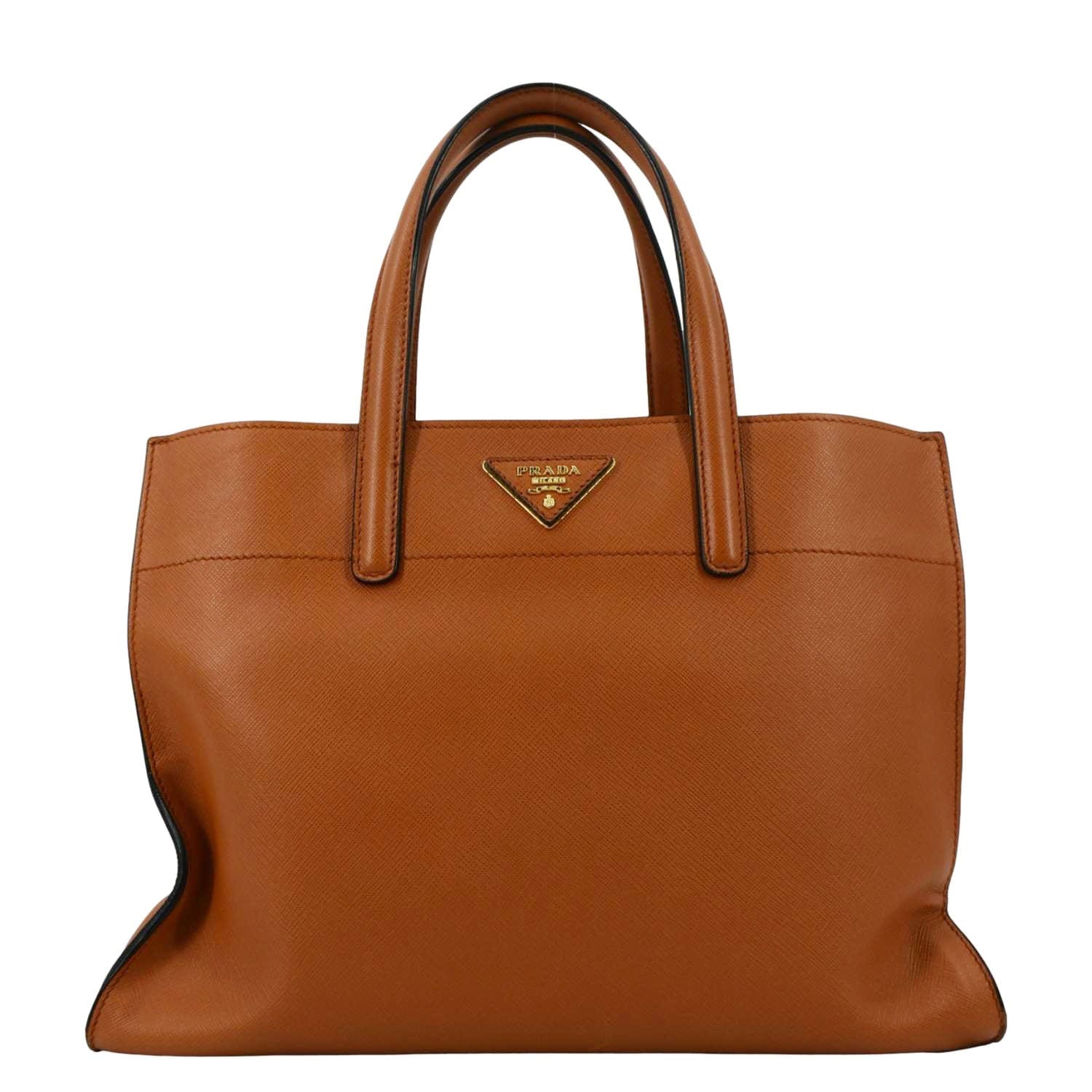 PRADA Saffiano Leather Top Handle Satchel Bag Orange