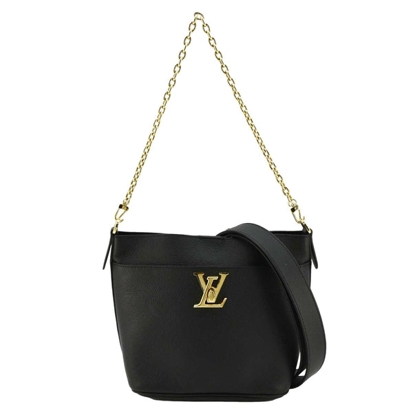 LOUIS VUITTON Lock and Walk Lockme Leather Bucket Shoulder Bag Black