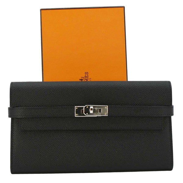 HERMES Kelly To Go Leather Wallet Black