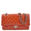 CHANEL Jumbo Flap Quilted Patent Leather Shoulder Bag Red