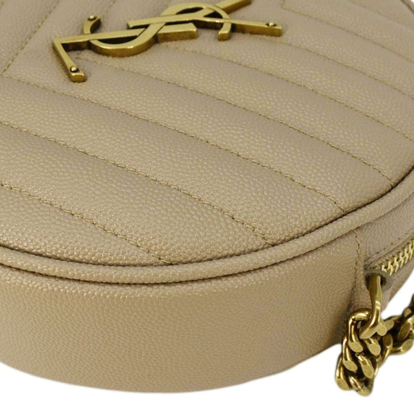 YVES SAINT LAURENT Vinyle Round Chevron Leather Camera Crossbody Bag Beige