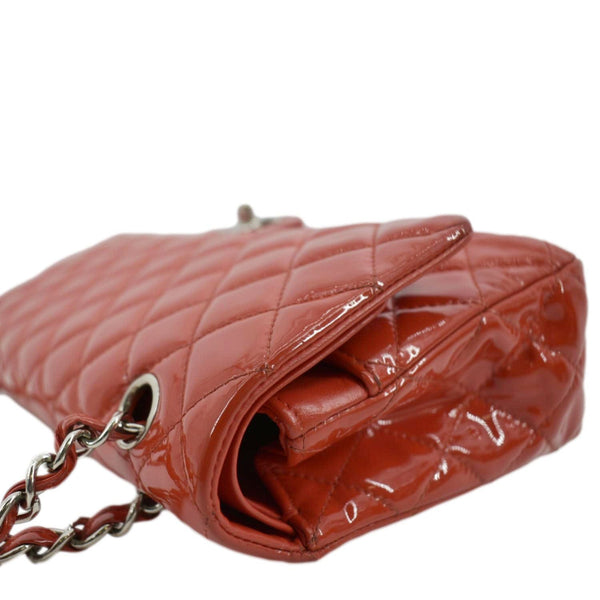 CHANEL Jumbo Flap Quilted Patent Leather Shoulder Bag Red