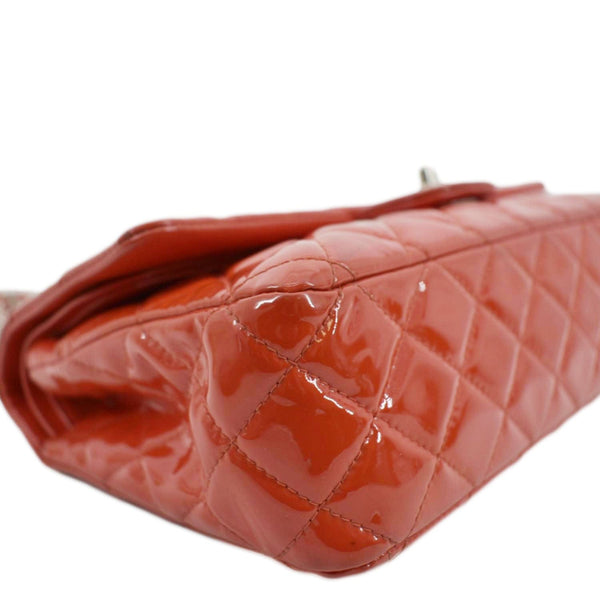 CHANEL Jumbo Flap Quilted Patent Leather Shoulder Bag Red