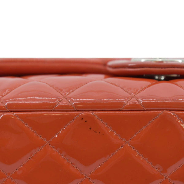 CHANEL Jumbo Flap Quilted Patent Leather Shoulder Bag Red