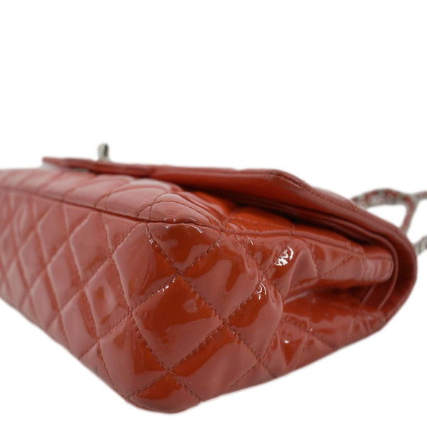 CHANEL Jumbo Flap Quilted Patent Leather Shoulder Bag Red