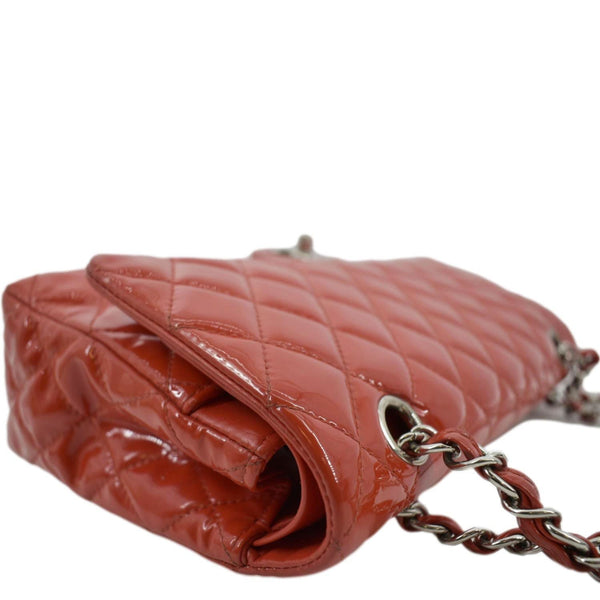 CHANEL Jumbo Flap Quilted Patent Leather Shoulder Bag Red