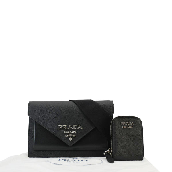 PRADA City Envelope Mini Saffiano Leather Crossbody Bag Black