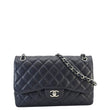 CHANEL Classic Jumbo Double Flap Quilted Caviar Leather Shoulder Bag Navy Blue