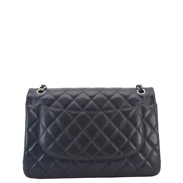 CHANEL Classic Jumbo Double Flap Quilted Caviar Leather Shoulder Bag Navy Blue