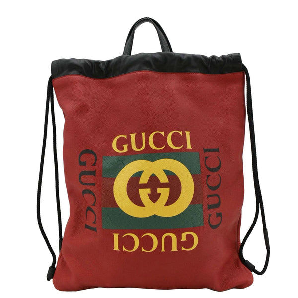 GUCCI Medium Leather Drawstring Tote Bag Red 516639