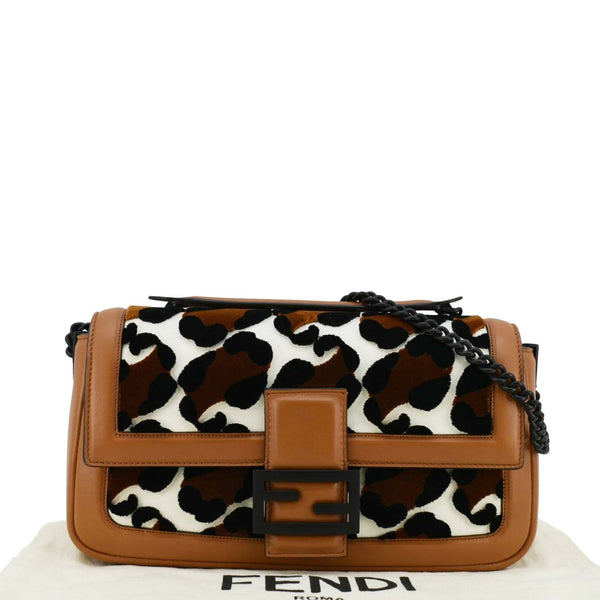 FENDI Baguette Mini Leopard Print Calf Leather Shoulder Bag Brown