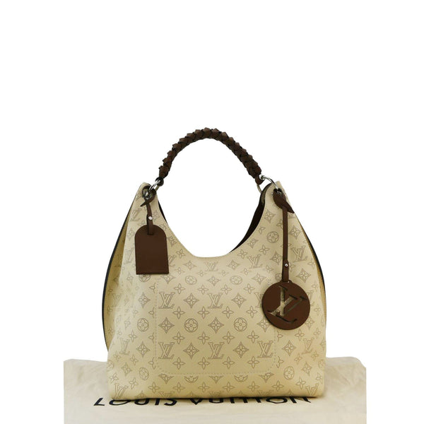 LOUIS VUITTON Carmel Mahina Leather Hobo Bag Creme Beige