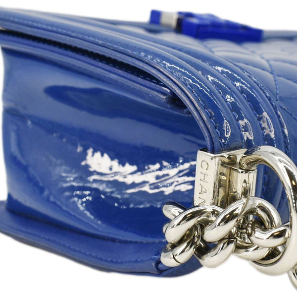 CHANEL Boy Flap Medium Plexiglass Patent Leather Crossbody Bag Blue