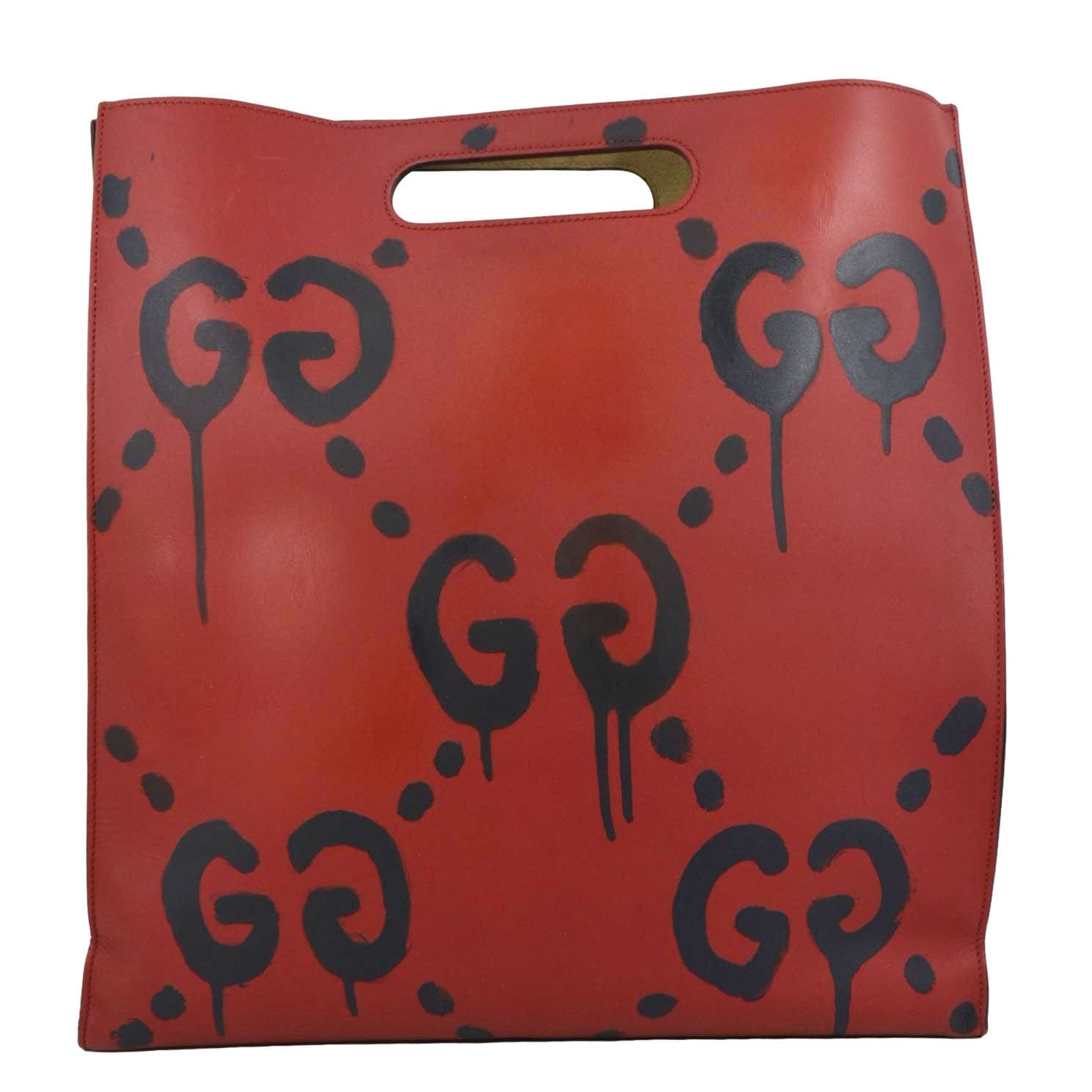 GUCCI Ghost Real Large XL Leather Tote Bag Red 415883