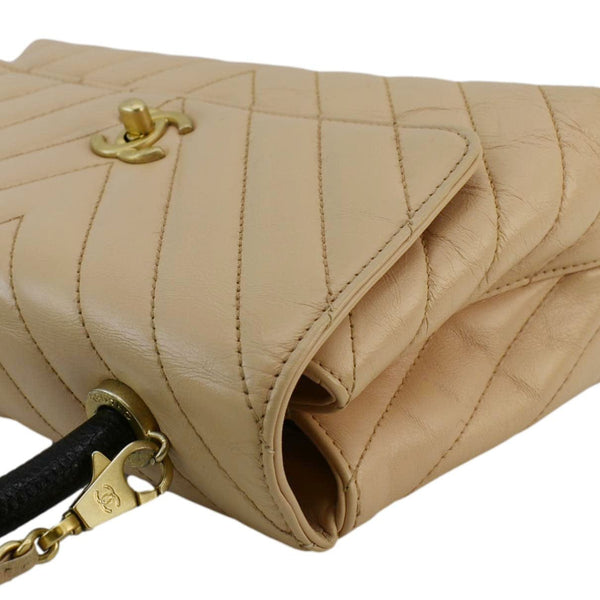 CHANEL Coco Handle Chevron Leather Crossbody Bag Beige