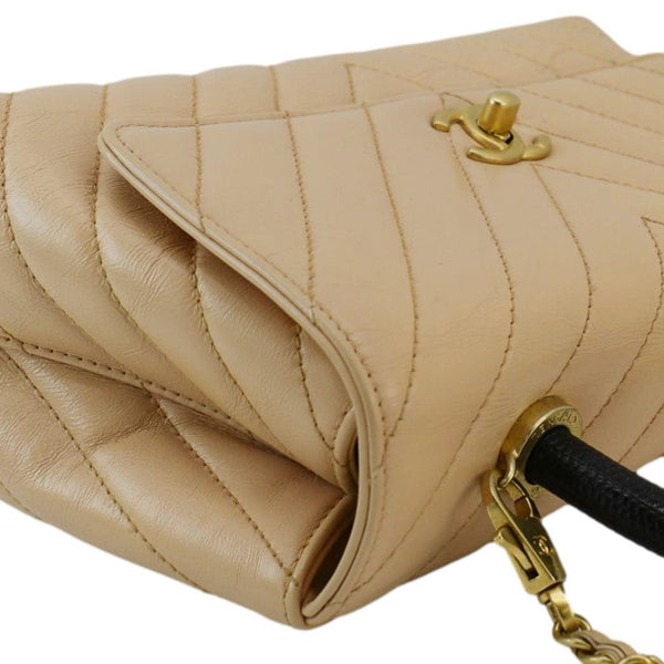 CHANEL Coco Handle Chevron Leather Crossbody Bag Beige