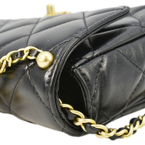 CHANEL CC Pearl Quilted Leather Chain Crossbody Bag Black