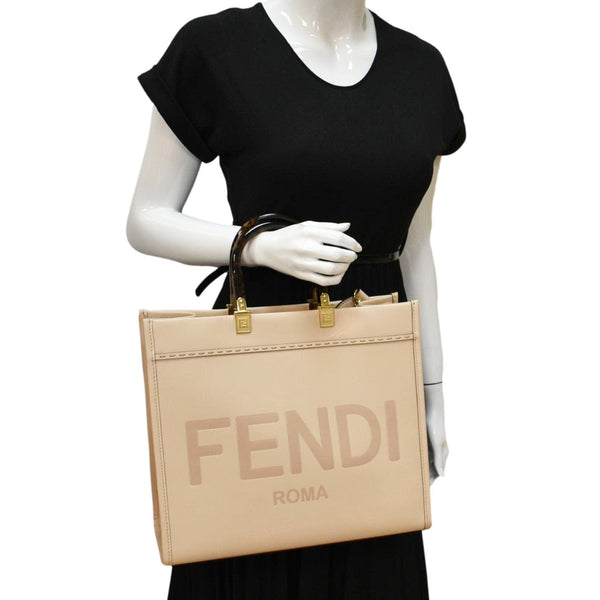 FENDI Sunshine Medium Leather Crossbody Tote Bag Light Pink