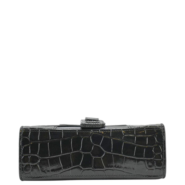 BALENCIAGA Small Hourglass Crocodile Embossed Top Handle Shoulder Bag Black