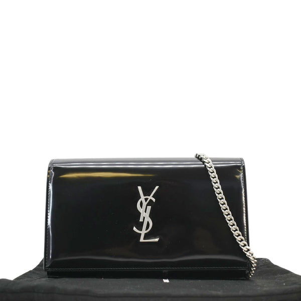 YVES SAINT LAURENT Cassandre Patent Leather Chain Wallet Black