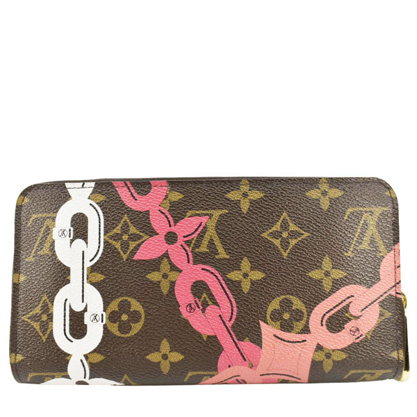 LOUIS VUITTON Chain Flower Monogram Canvas Zippy Wallet Brown