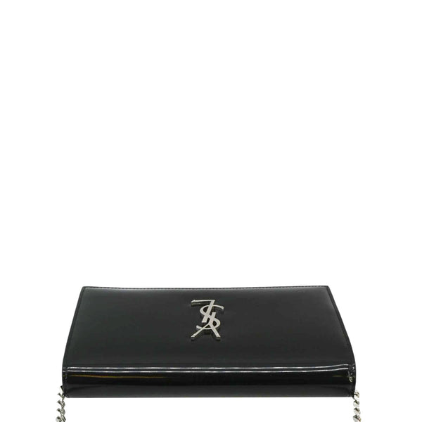 YVES SAINT LAURENT Cassandre Patent Leather Chain Wallet Black