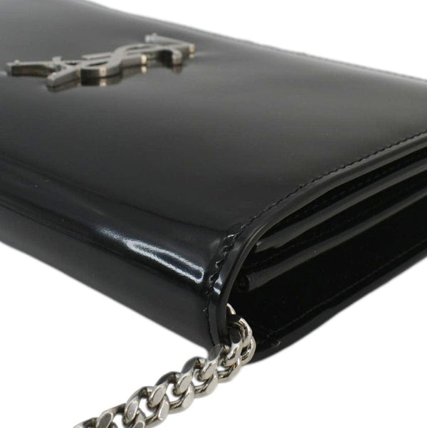 YVES SAINT LAURENT Cassandre Patent Leather Chain Wallet Black