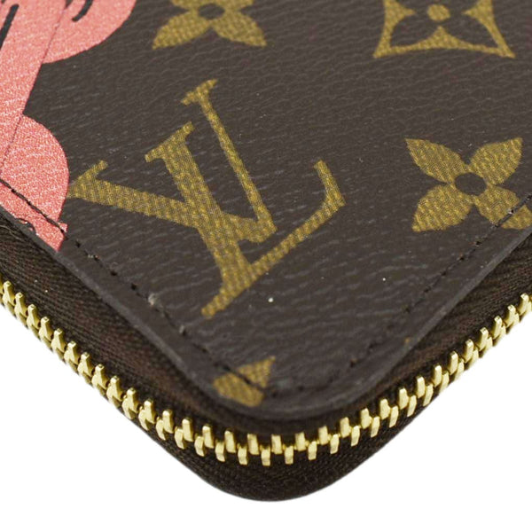 LOUIS VUITTON Chain Flower Monogram Canvas Zippy Wallet Brown