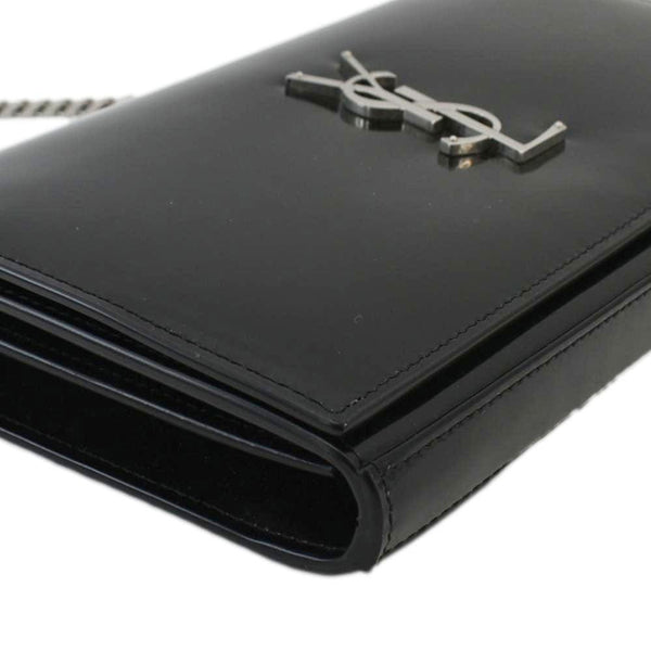 YVES SAINT LAURENT Cassandre Patent Leather Chain Wallet Black