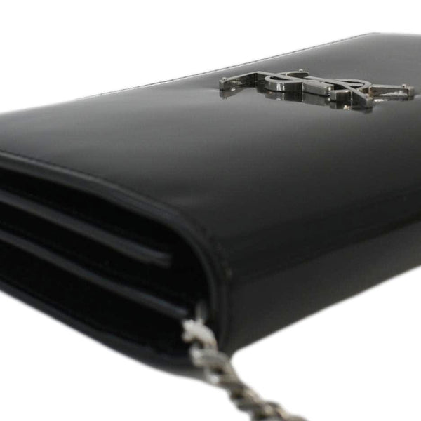 YVES SAINT LAURENT Cassandre Patent Leather Chain Wallet Black